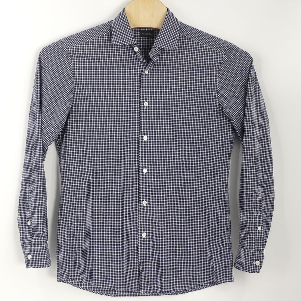 Ermenegildo Zegna Long Sleeve Casual Button Up Shirt Black Check Medium M